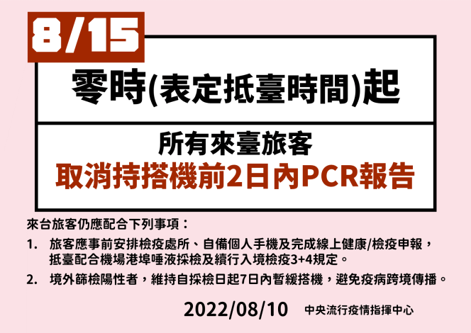 0815得免搭機前2日內PCR報告