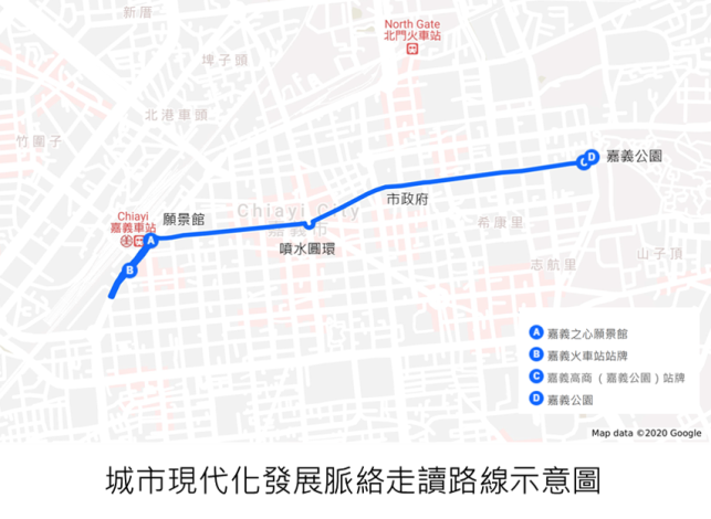 城市現代化發展脈絡走讀路線示意圖