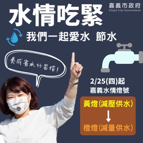 嘉義市水情橙燈0225減量供水