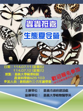 114年「蟲蟲抵嘉~昆蟲生態營」活動開跑囉