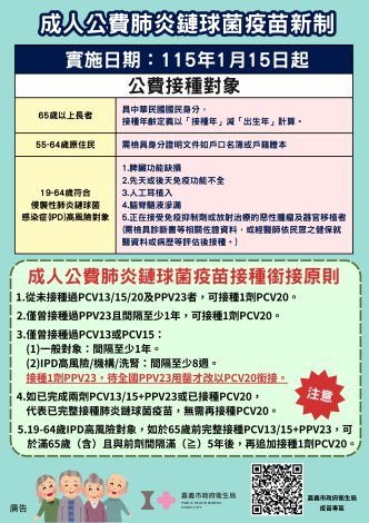 圖2成人公費肺炎鏈球菌疫苗新制