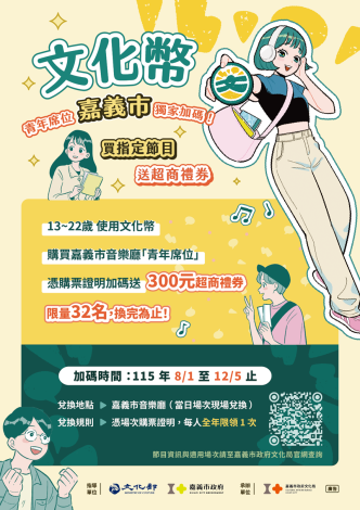 嘉義市藝文加碼!青年用文化幣購票,限量32名送300元超商禮券