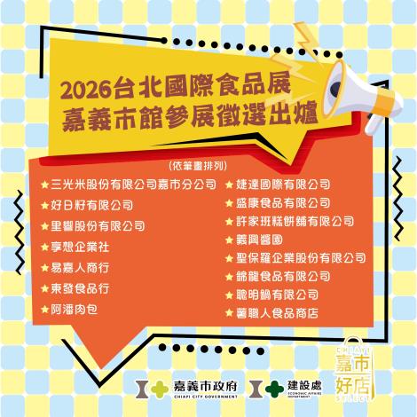 2026台北國際食品展嘉義市館參展徵選出爐囉!