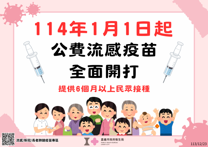公費流感疫苗114年1月1日起全面開打