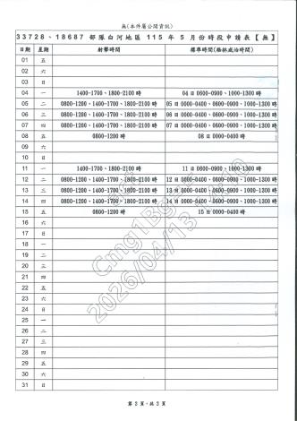 陸軍南區測考中心115年5月射擊預告表