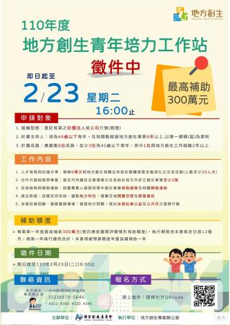 國發會110年度地方創生青年培力工作站海報