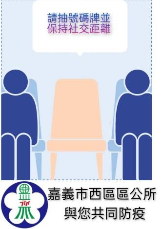 請抽號碼牌並保持社交距離海報