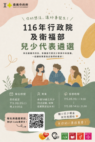 嘉義市政府【116年行政院及衛福部兒少代表遴選】圖檔