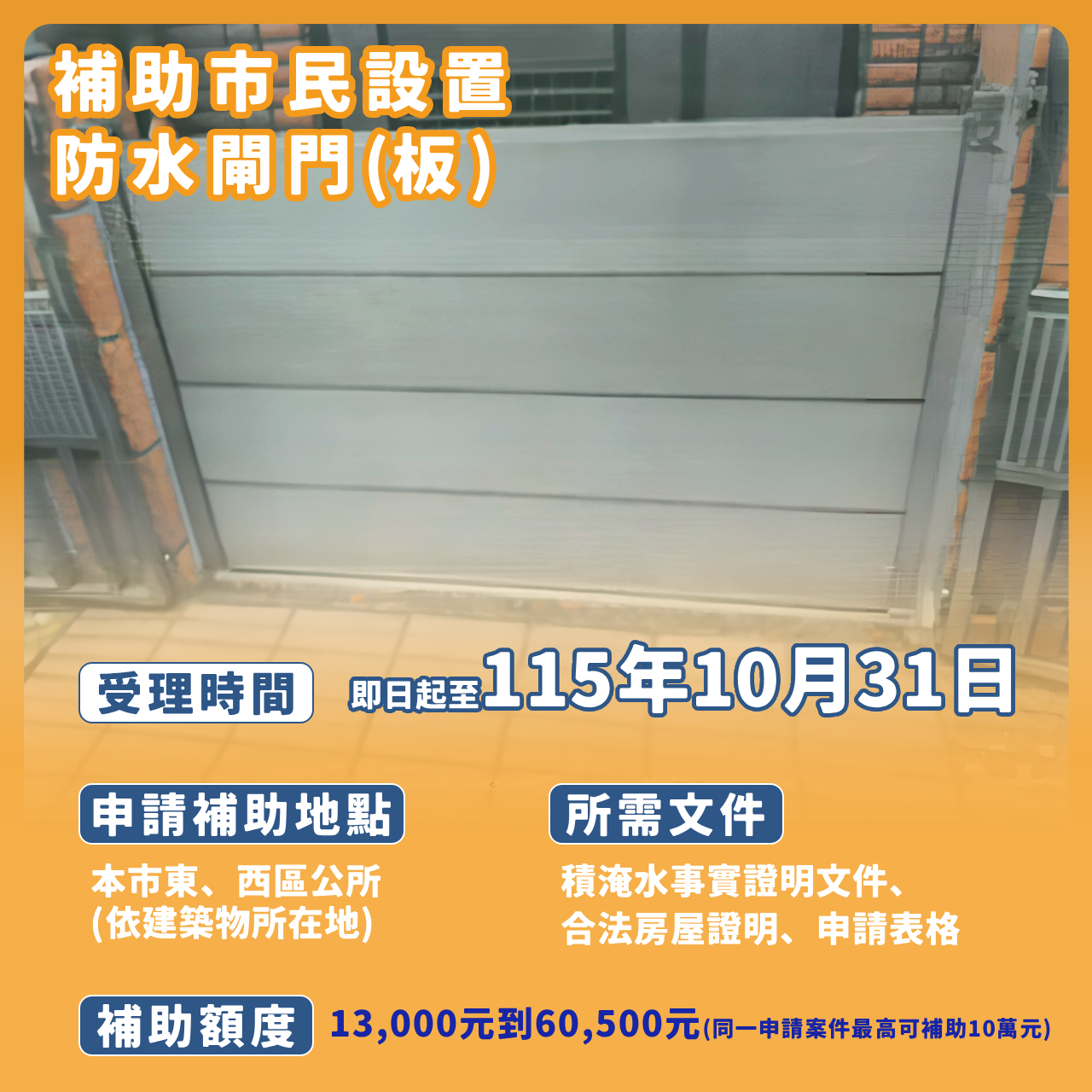 嘉義市民注意!防淹水裝防水閘門,市府最高補助10萬元