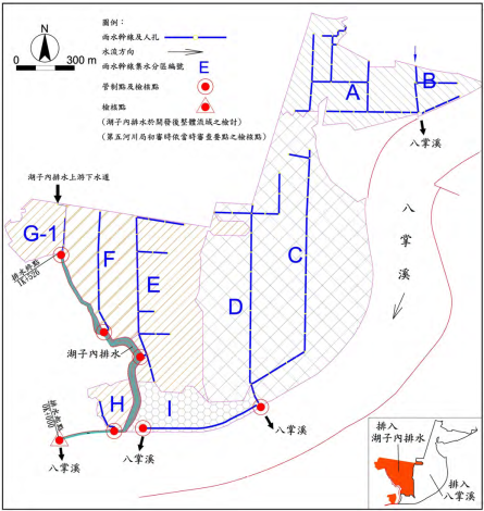 排水系統分區及管制點檢核點位置圖