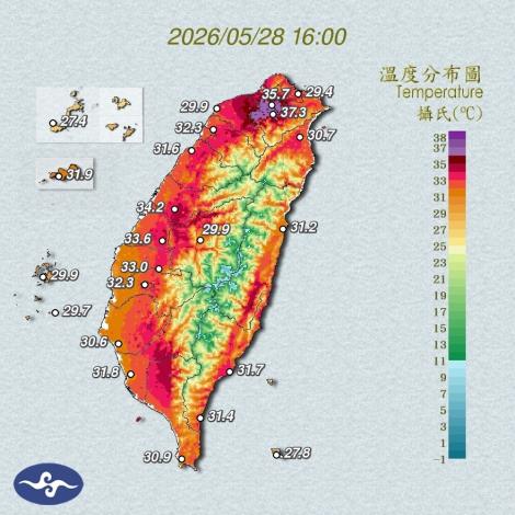 2026年5月28日下午4時溫度分布圖