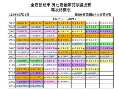 勇壯嘉義隊- 羽球項目場次時間表公告