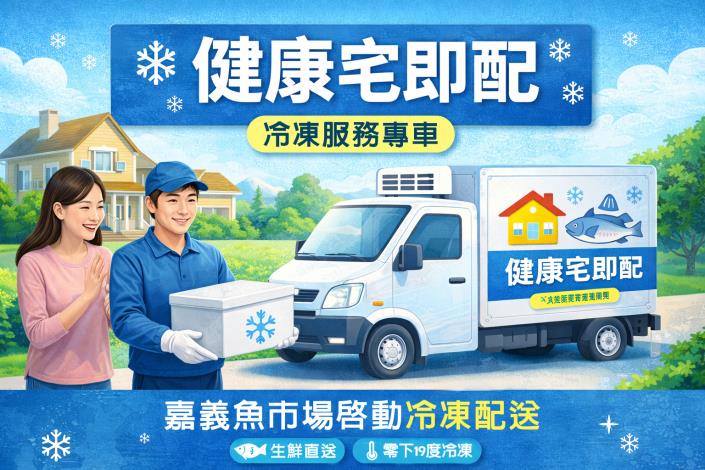 嘉義魚市場啟動「健康宅即配」冷凍服務專車，幫消費者將生鮮好物專送到府。