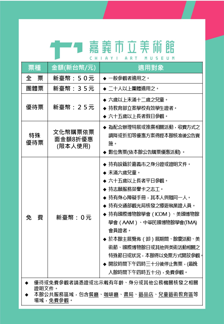 美術館門票種類及收費標準